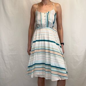 LC Lauren Conrad Women A Line Full Striped Knee Length Summer Dress 6 Multicolor